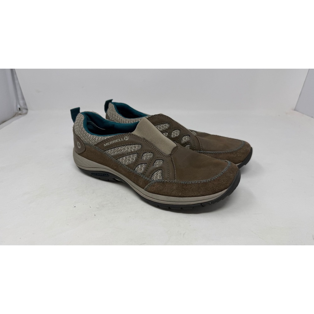 Merrell Stone Dragonfly Womens 7.5 Brown Leather Mesh Slip On Walking Shoes